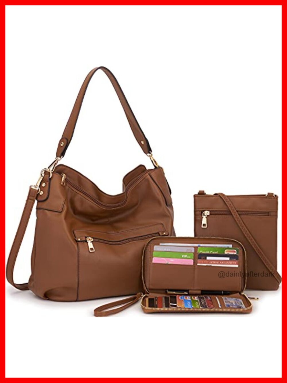 3-Piece Hobo Crossbody Bag Set with Wallet RFID Blocking Synthetic Leather